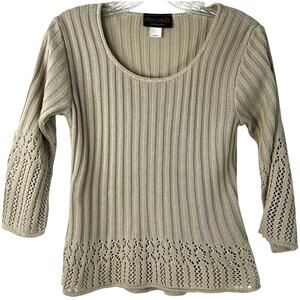 Absolutely Vintage Baby-Tee Top Open-Knit 3/4 Sleeves Boho Y2K Clean Girl Size L